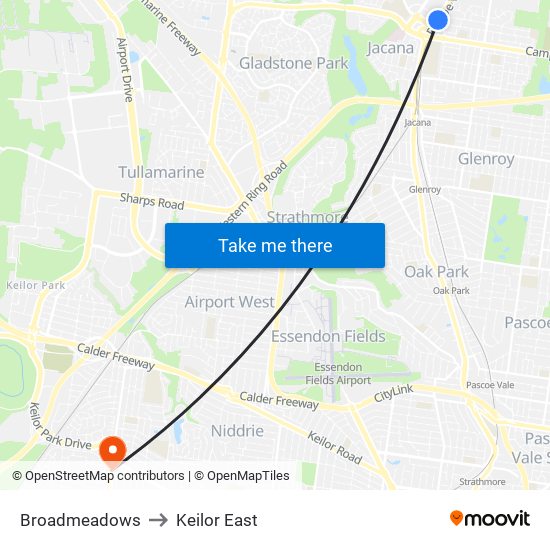 Broadmeadows to Keilor East map