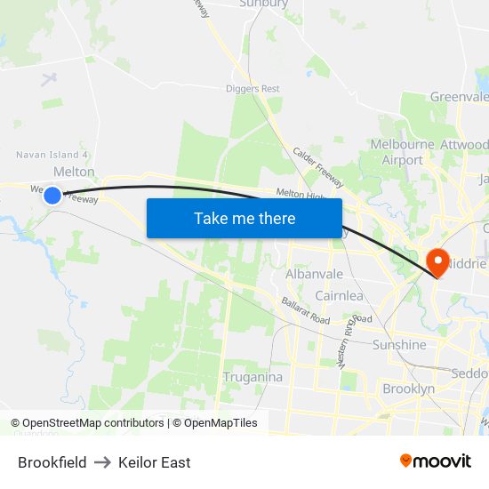 Brookfield to Keilor East map