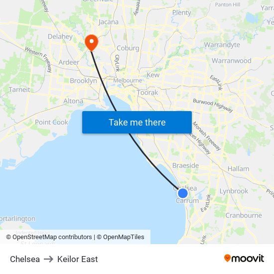 Chelsea to Keilor East map