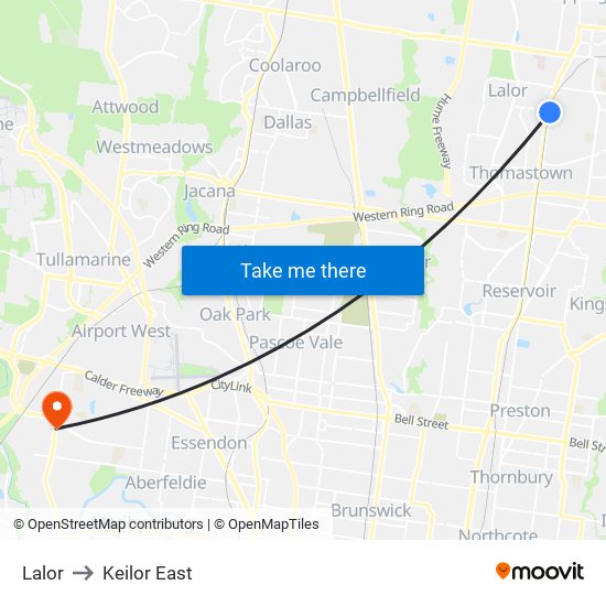 Lalor to Keilor East map