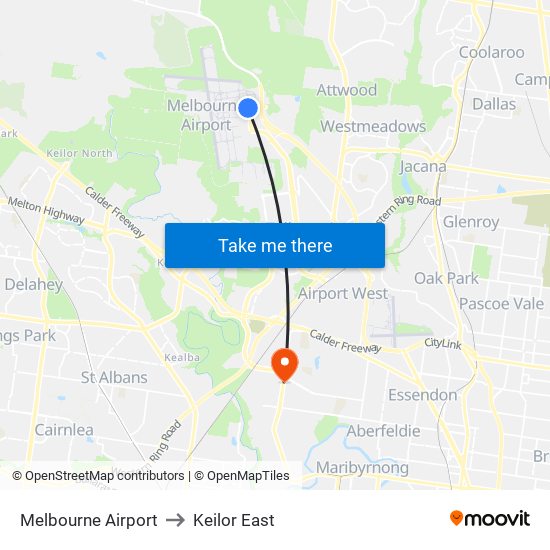 Melbourne Airport to Keilor East map