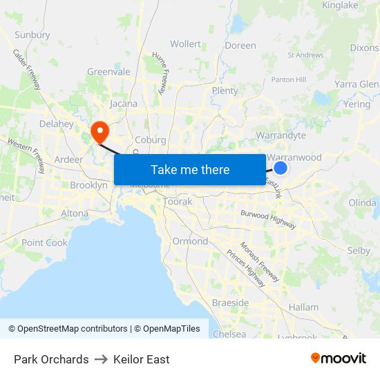 Park Orchards to Keilor East map