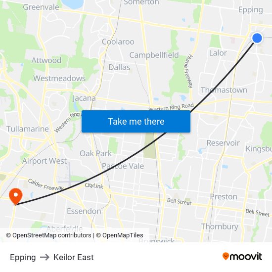 Epping to Keilor East map