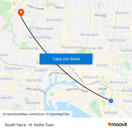 South Yarra to Keilor East map