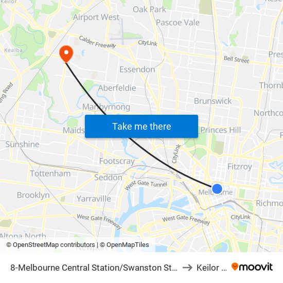 8-Melbourne Central Station/Swanston St (Melbourne City) to Keilor East map