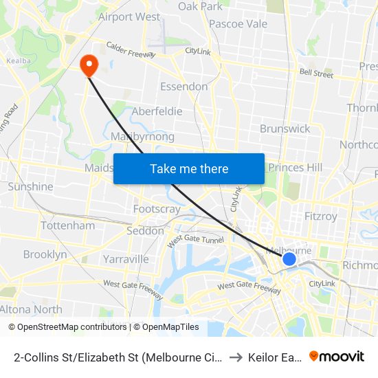 2-Collins St/Elizabeth St (Melbourne City) to Keilor East map