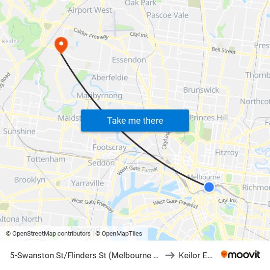 5-Swanston St/Flinders St (Melbourne City) to Keilor East map