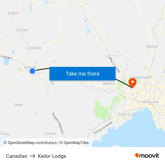 Canadian to Keilor Lodge map