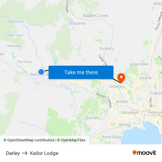 Darley to Keilor Lodge map