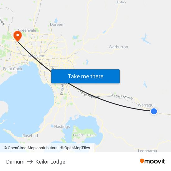 Darnum to Keilor Lodge map