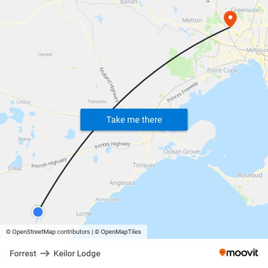 Forrest to Keilor Lodge map