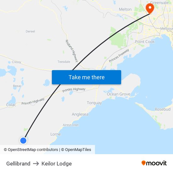 Gellibrand to Keilor Lodge map