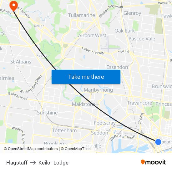 Flagstaff to Keilor Lodge map