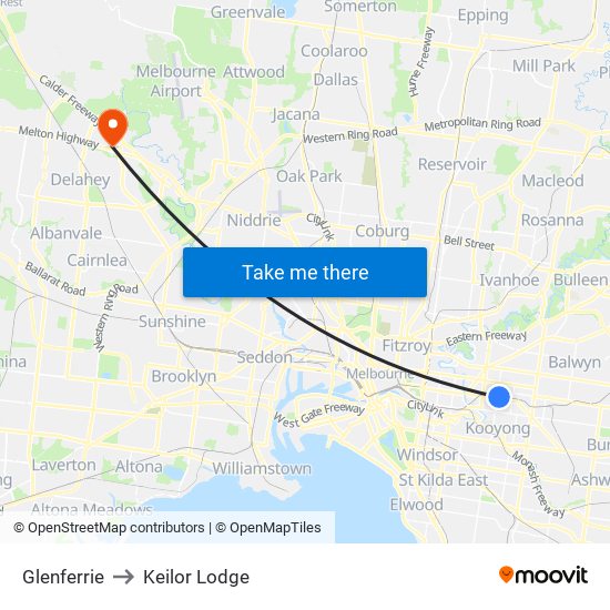 Glenferrie to Keilor Lodge map