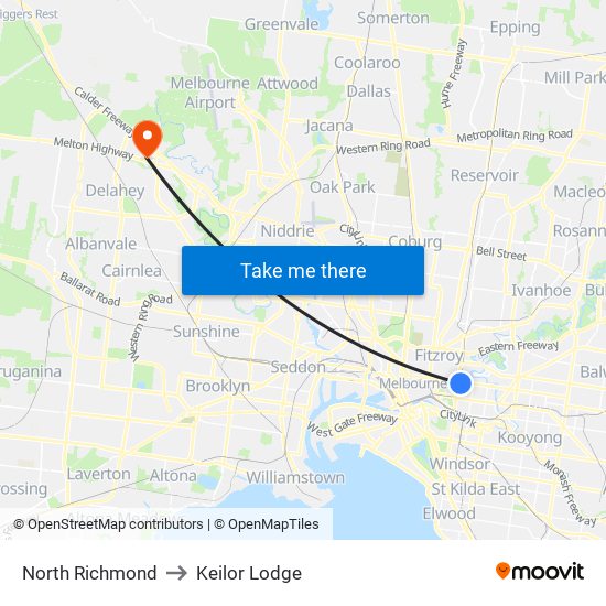 North Richmond to Keilor Lodge map