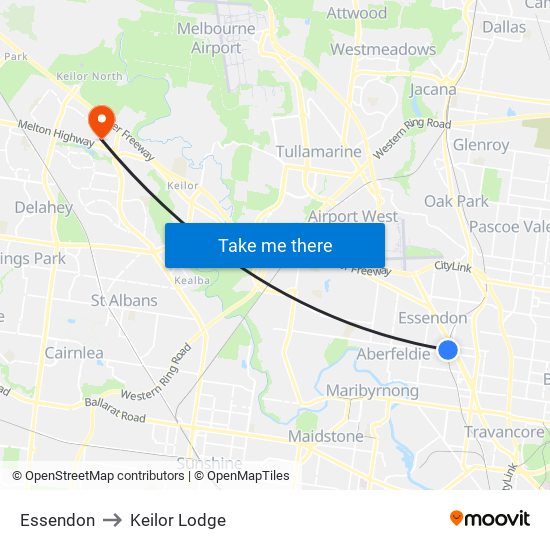 Essendon to Keilor Lodge map