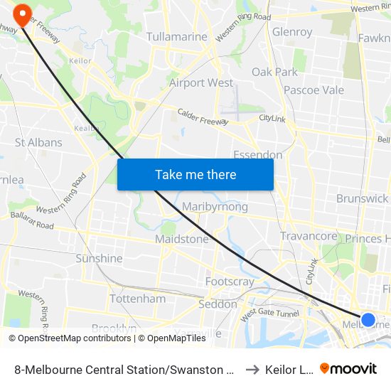 8-Melbourne Central Station/Swanston St (Melbourne City) to Keilor Lodge map