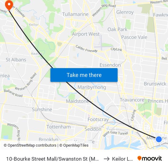 10-Bourke Street Mall/Swanston St (Melbourne City) to Keilor Lodge map