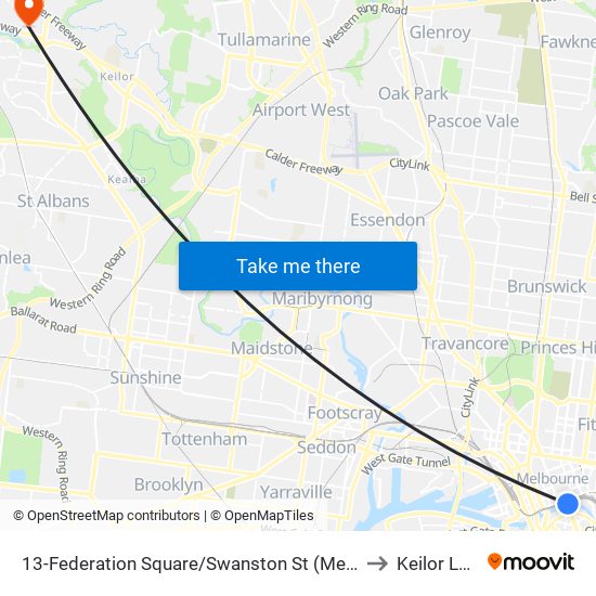 13-Federation Square/Swanston St (Melbourne City) to Keilor Lodge map