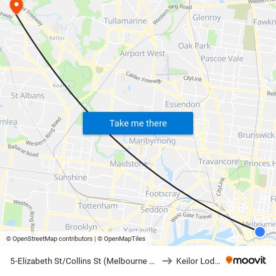 5-Elizabeth St/Collins St (Melbourne City) to Keilor Lodge map