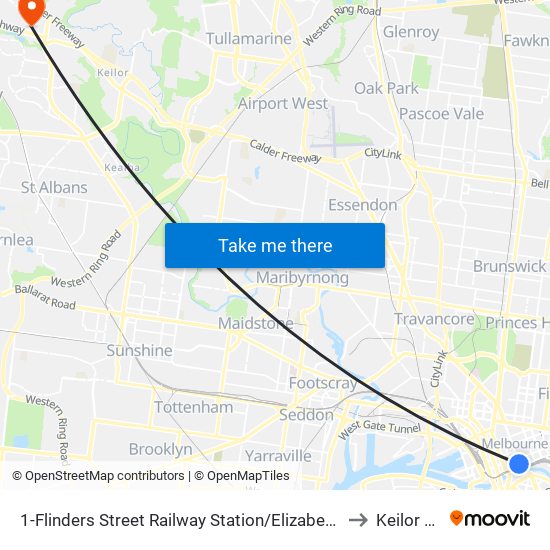1-Flinders Street Railway Station/Elizabeth St (Melbourne City) to Keilor Lodge map