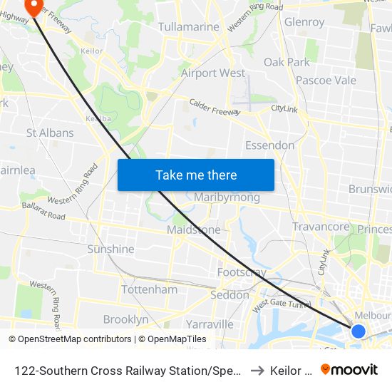 122-Southern Cross Railway Station/Spencer St (Melbourne City) to Keilor Lodge map