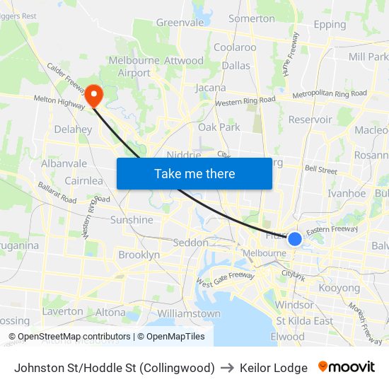 Johnston St/Hoddle St (Collingwood) to Keilor Lodge map