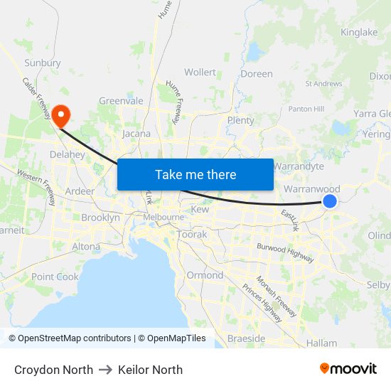 Croydon North to Keilor North map