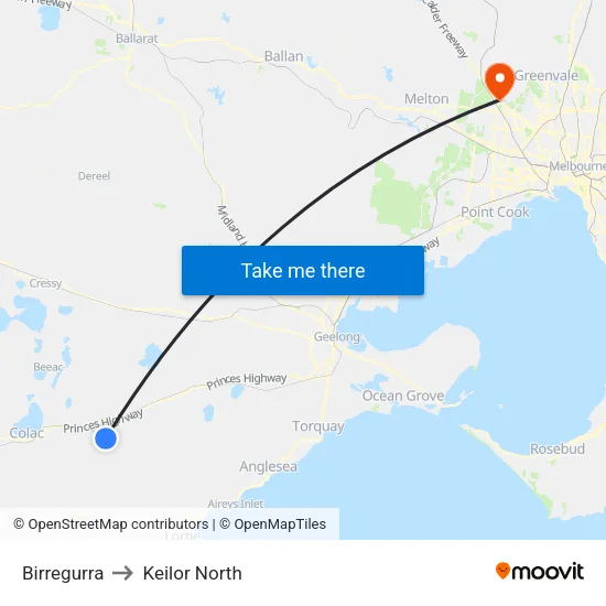 Birregurra to Keilor North map