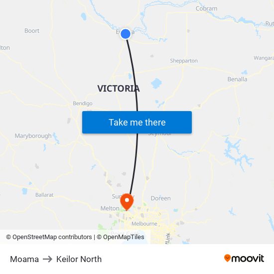 Moama to Keilor North map