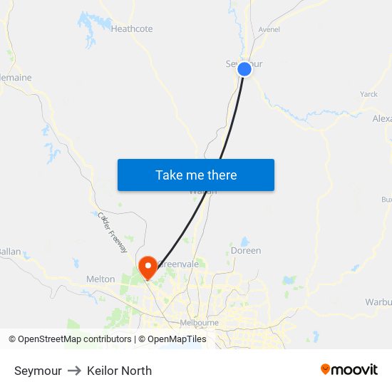 Seymour to Keilor North map