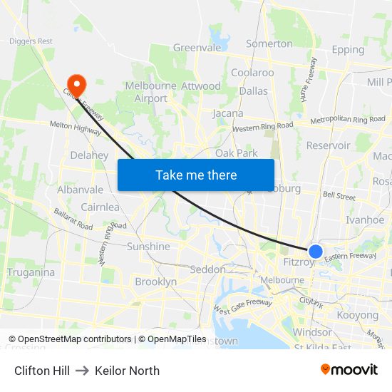 Clifton Hill to Keilor North map