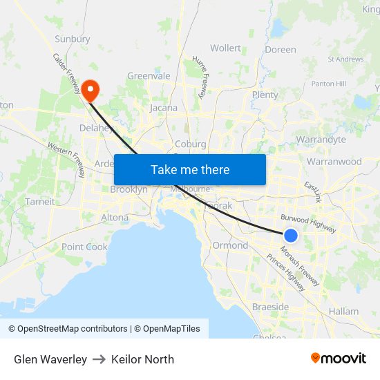 Glen Waverley to Keilor North map