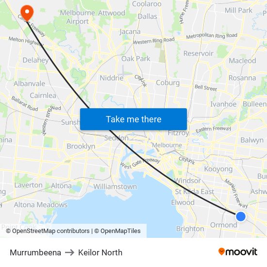 Murrumbeena to Keilor North map