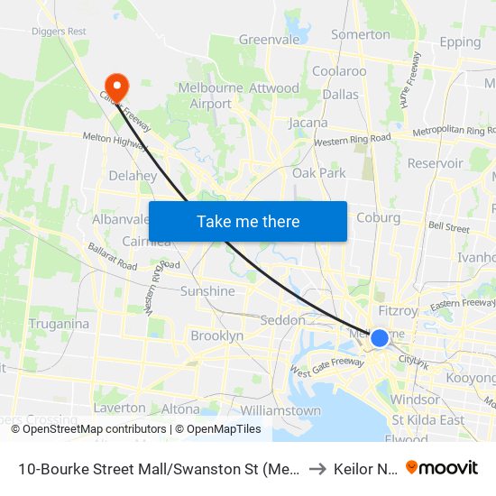 10-Bourke Street Mall/Swanston St (Melbourne City) to Keilor North map