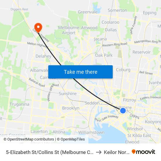 5-Elizabeth St/Collins St (Melbourne City) to Keilor North map