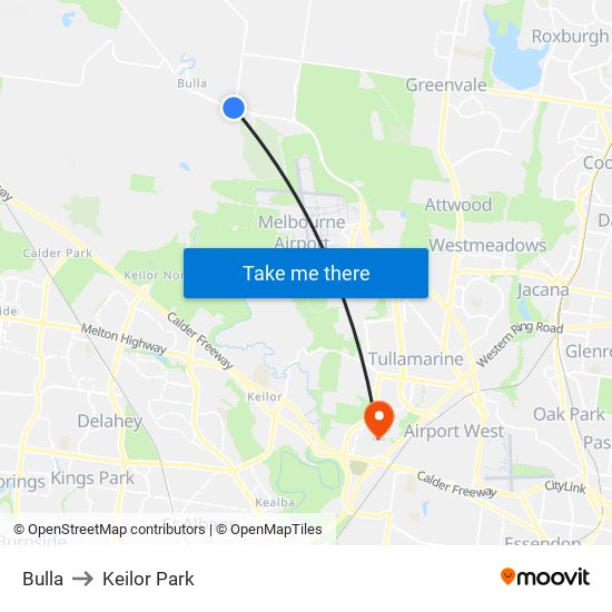 Bulla to Keilor Park map