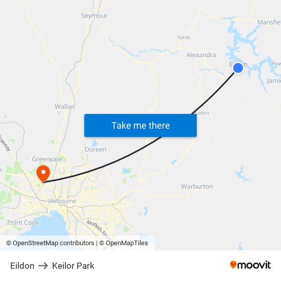 Eildon to Keilor Park map