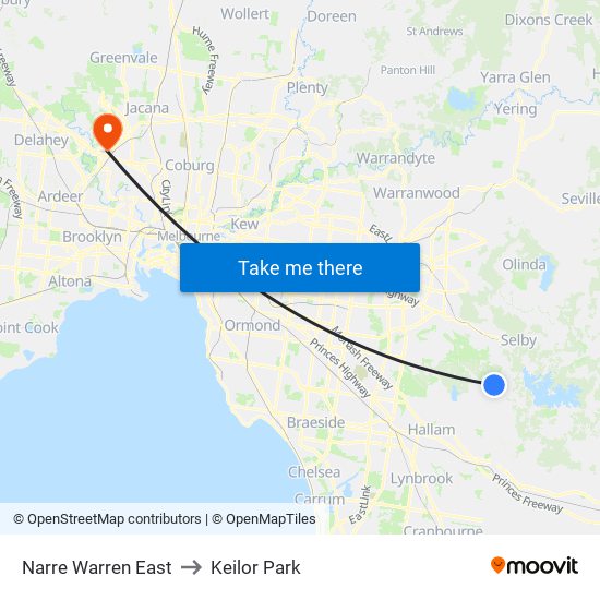 Narre Warren East to Keilor Park map