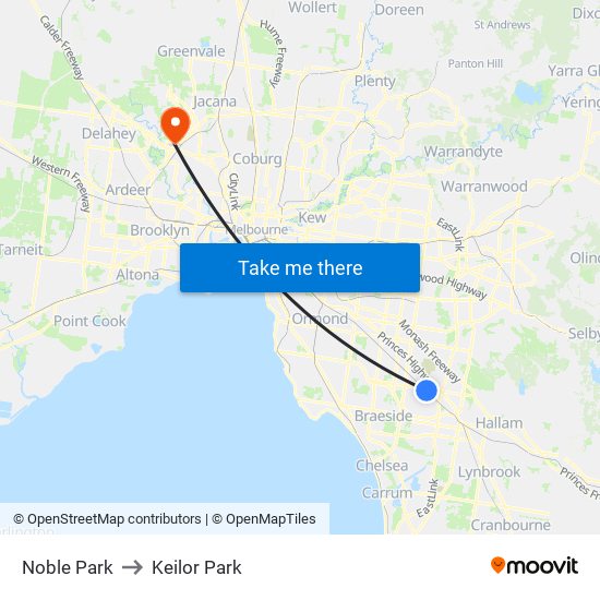 Noble Park to Keilor Park map