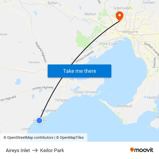 Aireys Inlet to Keilor Park map