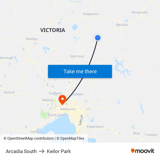 Arcadia South to Keilor Park map