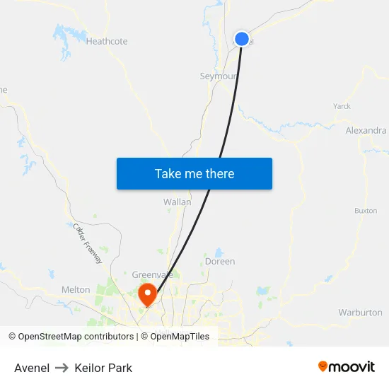Avenel to Keilor Park map