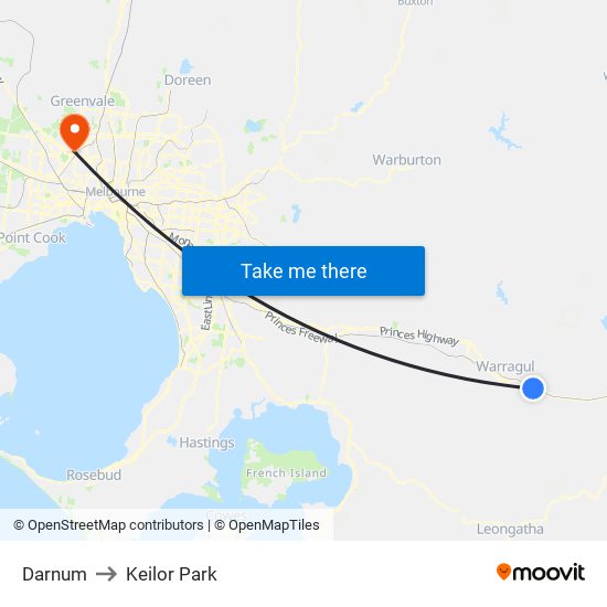 Darnum to Keilor Park map