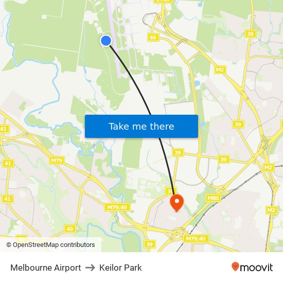 Melbourne Airport to Keilor Park map