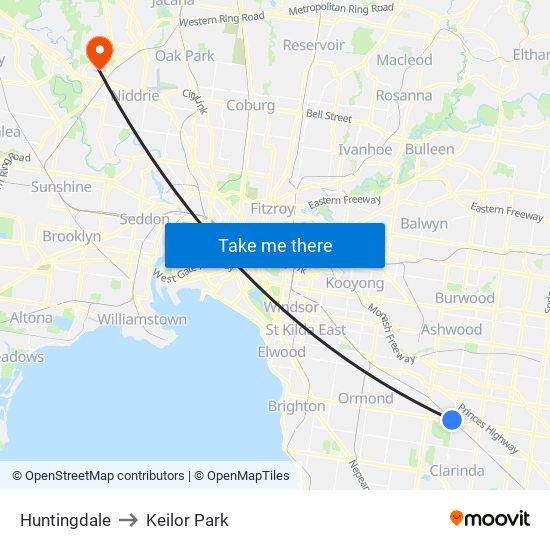 Huntingdale to Keilor Park map