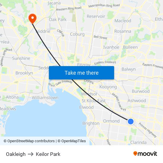 Oakleigh to Keilor Park map