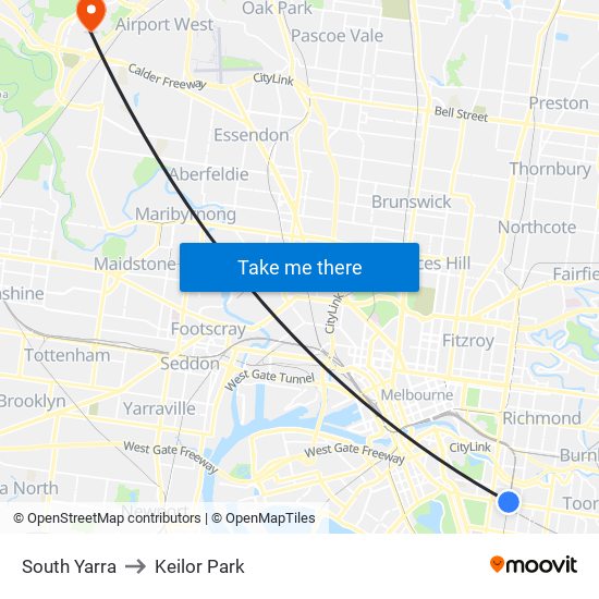 South Yarra to Keilor Park map