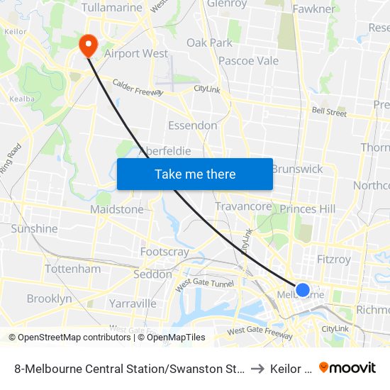 8-Melbourne Central Station/Swanston St (Melbourne City) to Keilor Park map