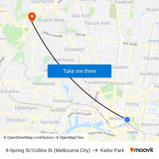 8-Spring St/Collins St (Melbourne City) to Keilor Park map